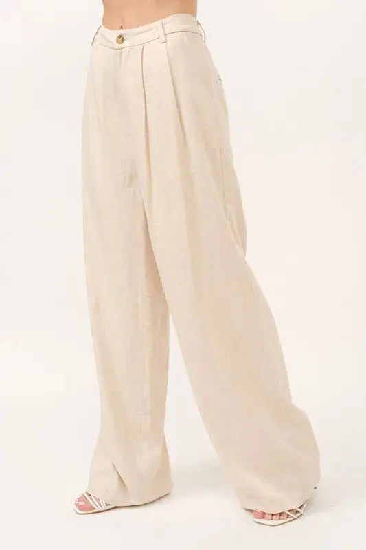 And The Why High-Rise Wide Leg Linen Blended Pants for Summer - Love Salve